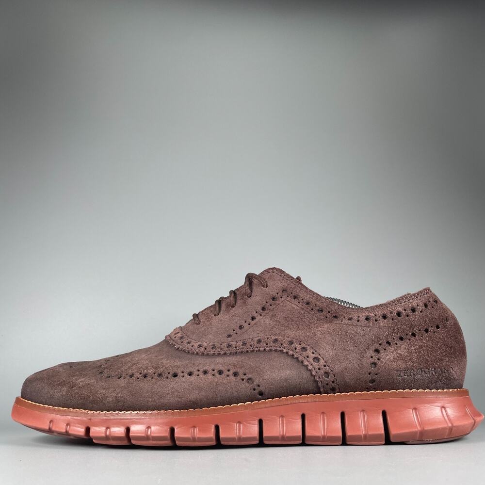 Cole Haan ZERØGRAND Men's 12 M Brown Suede Wingtip Oxford Dress Shoes Casual EUC